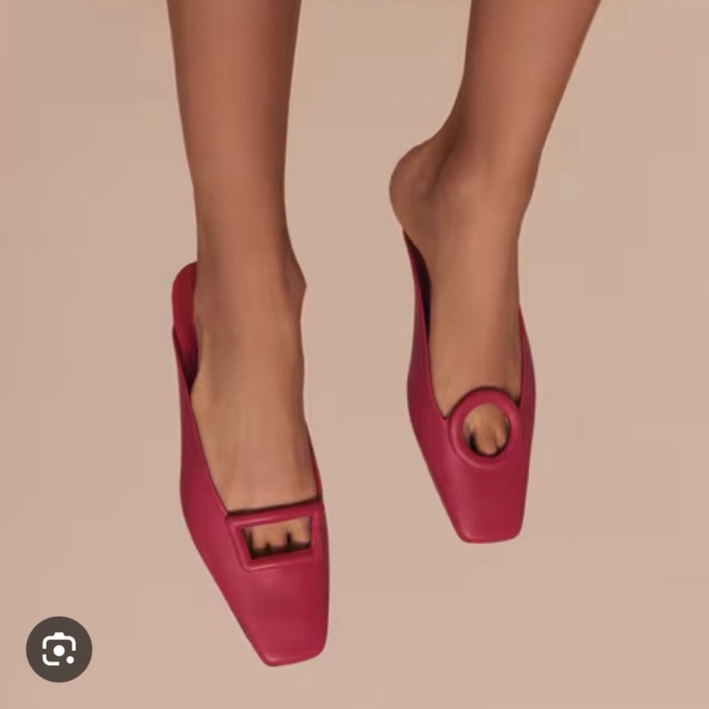 Cult Gaia Manu Mismatch Buckle Mule Slide Flat Leather Dark Pink 5 35